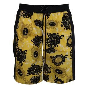 Dsquared² Yellow Black Printed Nylon Beachwear Shorts Men's Swimwear